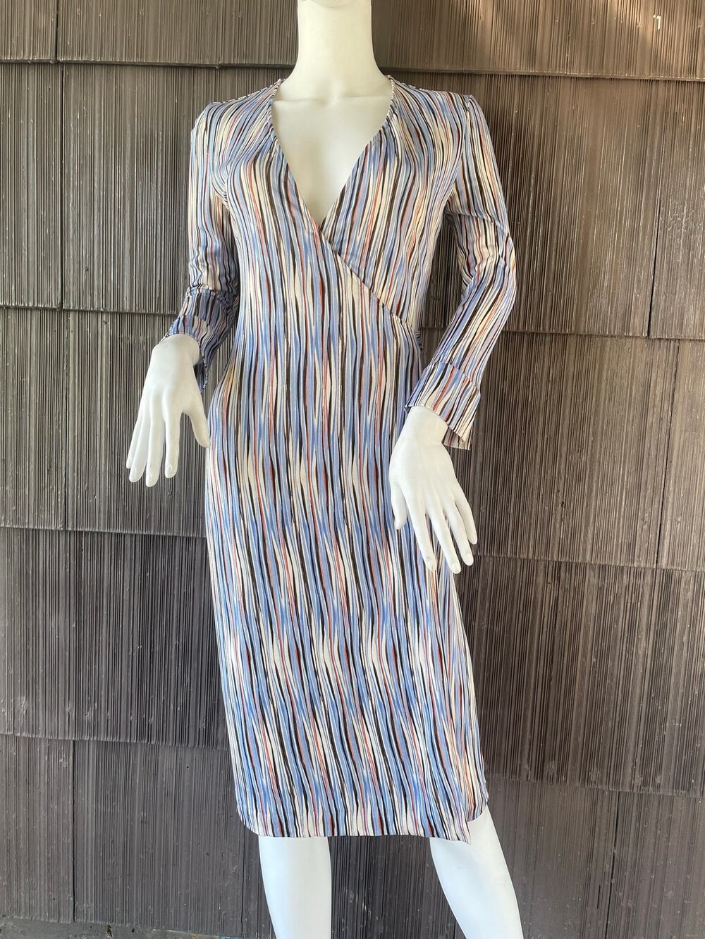 🔥Diane Von Furstenberg Silk multicolor striped wrap dress boho mod riviera